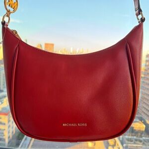 Michael Kors Red Orange Cheryl Medium Leather Crossbody Bag